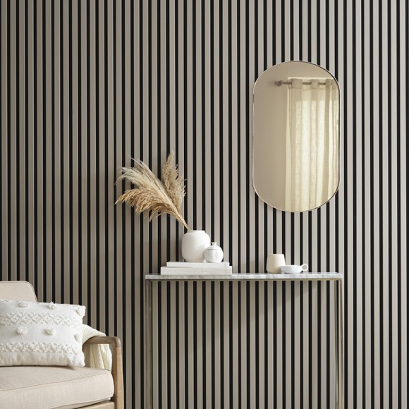 Wooden Slat Wall - Vertigo - 250 x 30 x 2cm - Grey - Black Felt