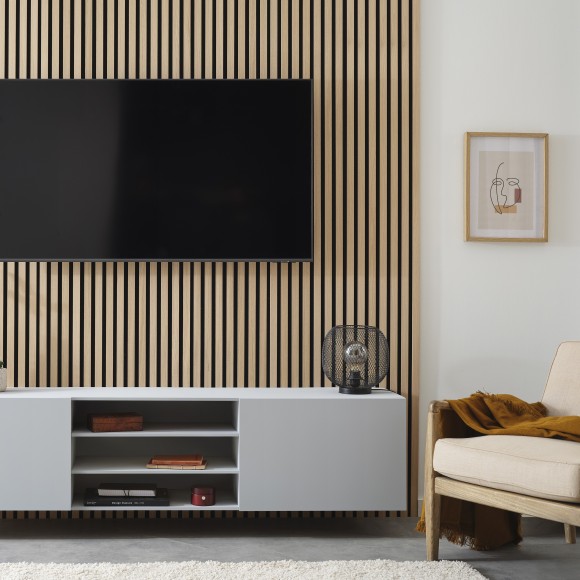 Wooden Slat Wall Vertigo Slim 250 x 30 x 1cm Classic Oak Black Felt