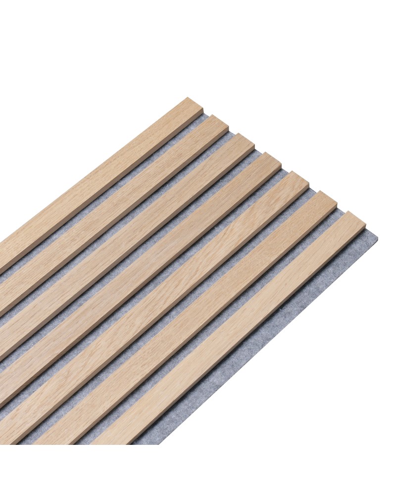 Wooden Slat Wall Vertigo Slim 250 x 30 x 1cm Classic Oak Grey Felt