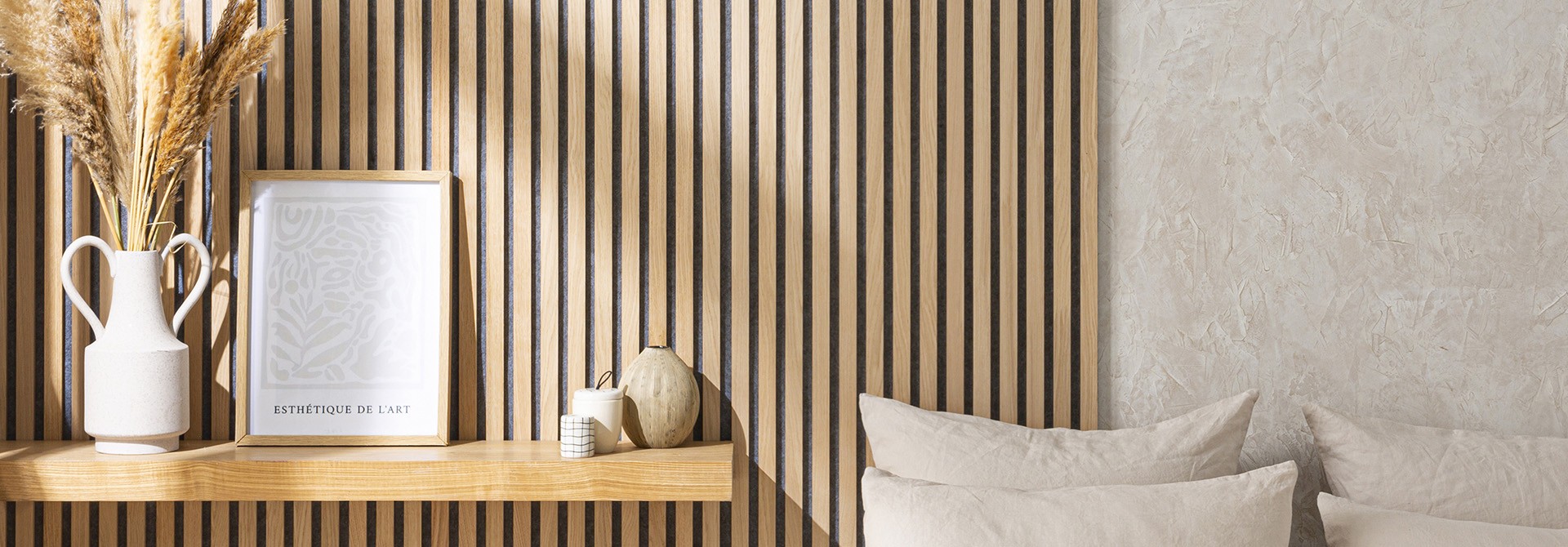 New for 2023: wood slat wall panel with grey felt